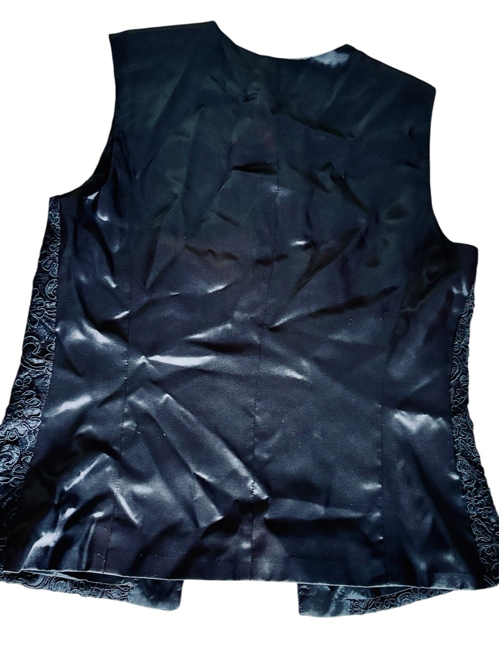 Vintage 90s Black Paisley Jacquard Vest - Tailored Button-Front Waistcoat - Picture 3 of 7